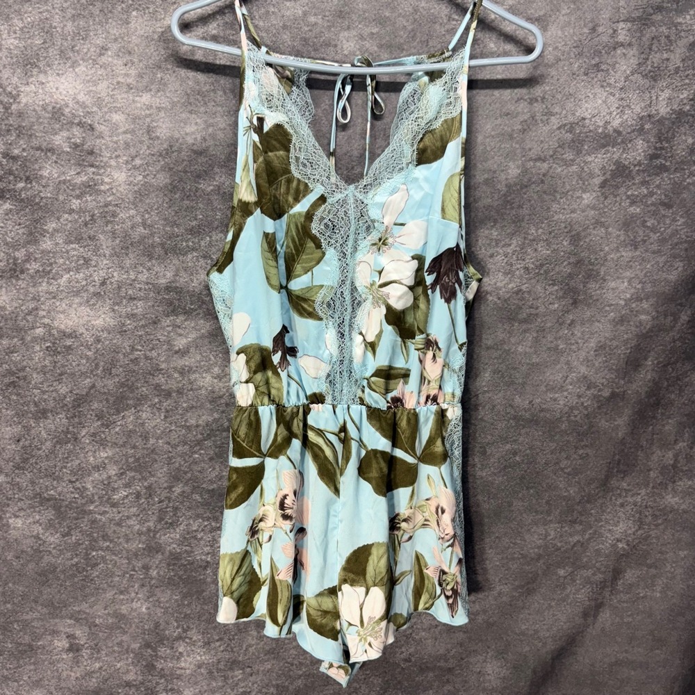 Victoria's Secret Floral Romper XS Lace Trim Here Comes The Bride Lingerie Blue